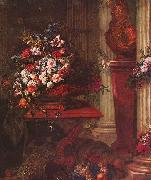 Jorg Breu the Elder Vase mit Blumen und Bronzebuste Ludwigs XIV oil painting reproduction